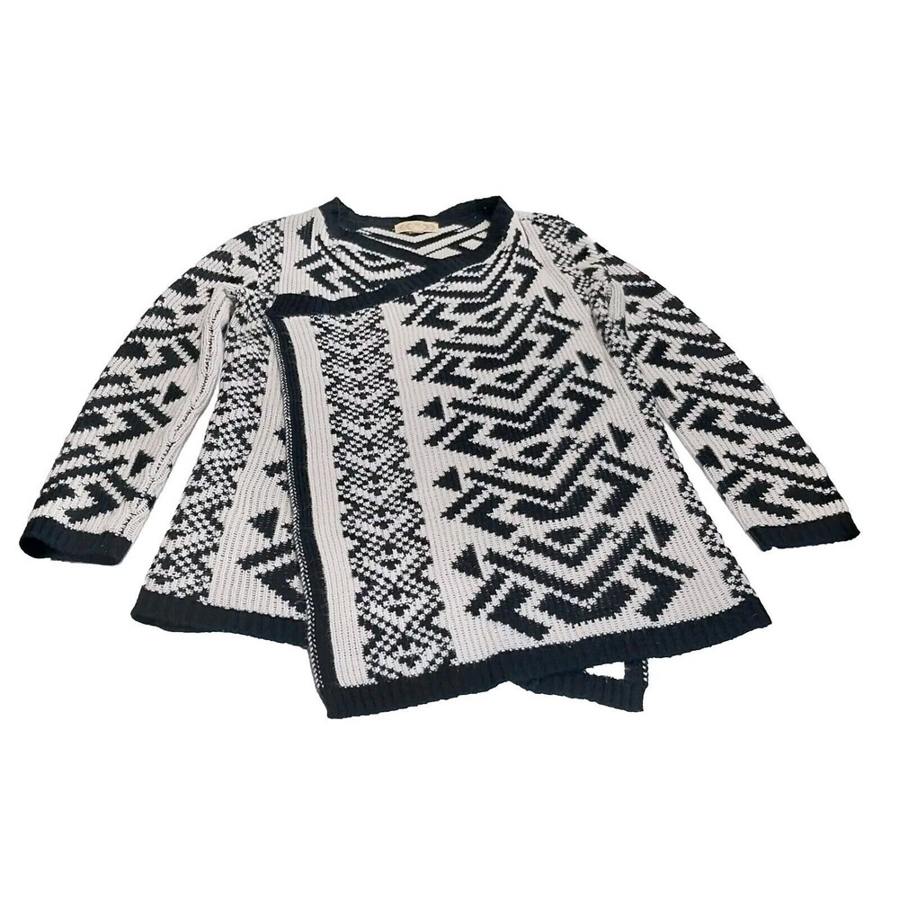 Womens Medium Black White Soft Knit Open Front Cardigan Sweater Acrylic Mom Boho